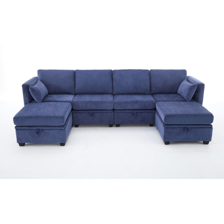 Toxi Upholstered Modular Sectional Sofa with Reversible Ottomans