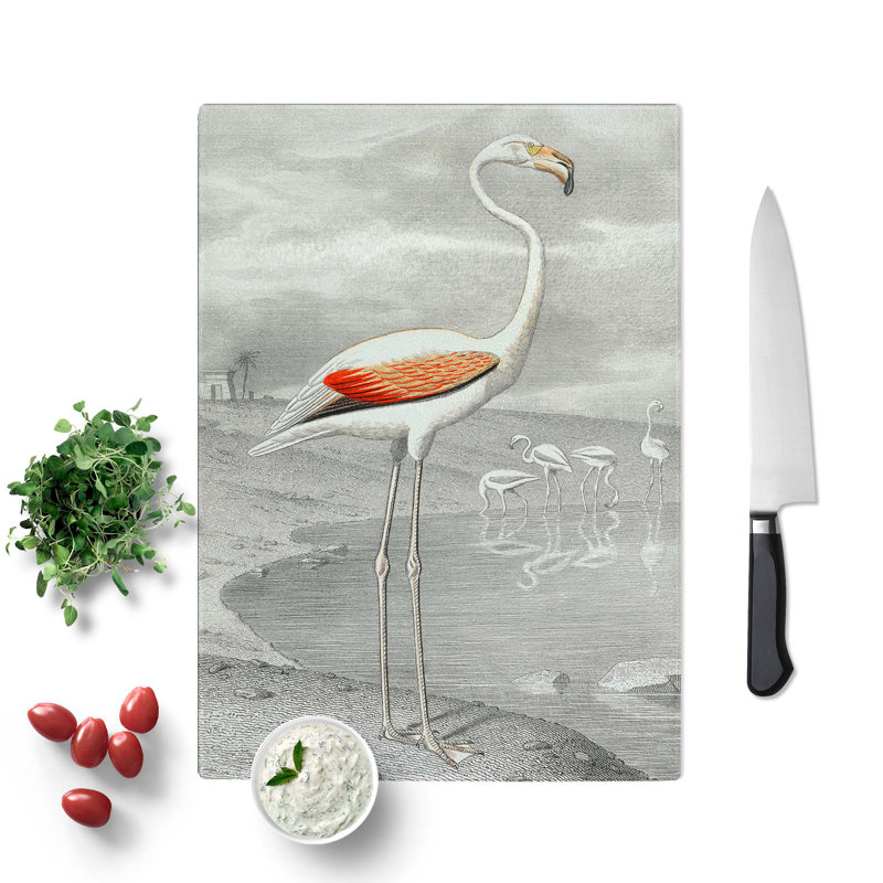 Tempered Glass a Flamingo Chopping Board, 28.5 cm W x 39 cm L
