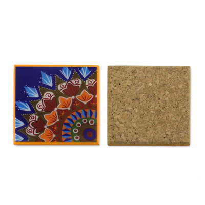 Ensemble de 7 sous-verres avec support fruits du soleil