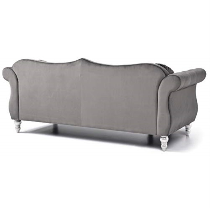 Elegant Dark Gray Velvet Tufted Sofa with Nailhead Accents