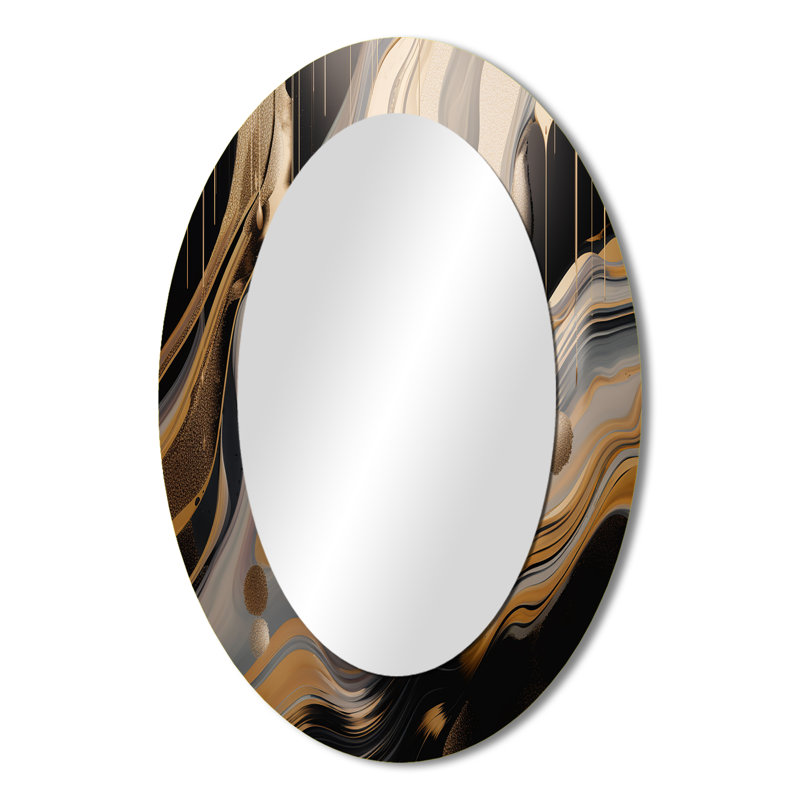 Gold And Black Marbled Euphoria I - Modern Oval Wall Mirror, 36" x 24"