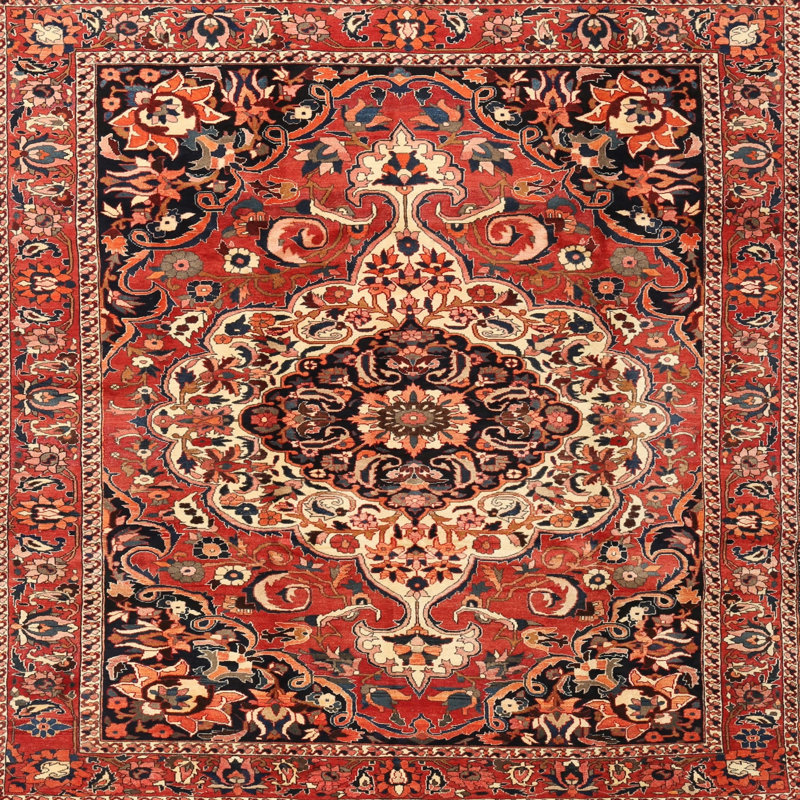 Tapis traditionnel mehroon/noir/crème, Carré 4 pi