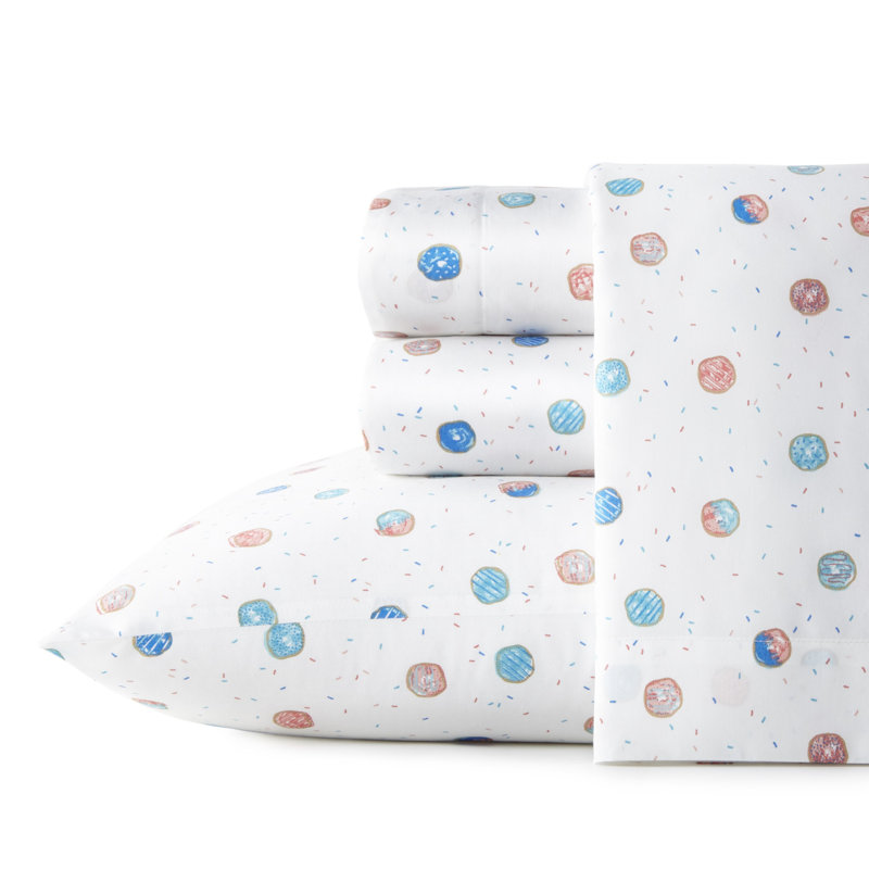 Ensemble de draps en coton percale Poppy & Fritz, Ensemble de draps pour lit simple TG et une taie d, Blanc beigne Polka