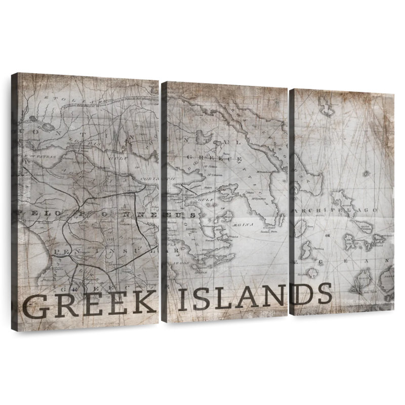 Carte des îles grecques d'Aliaz, rétro, H 28 po x l 45 po