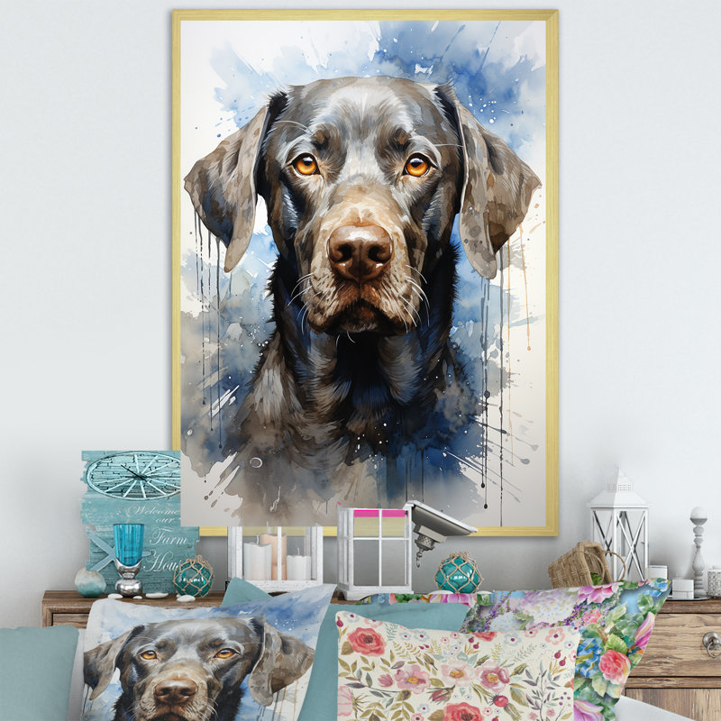 «Dog Weimaraner Majestic Portrait III», reproduction sur toile, Cadre doré simple, H 32 po x l 16 po x P 1 po