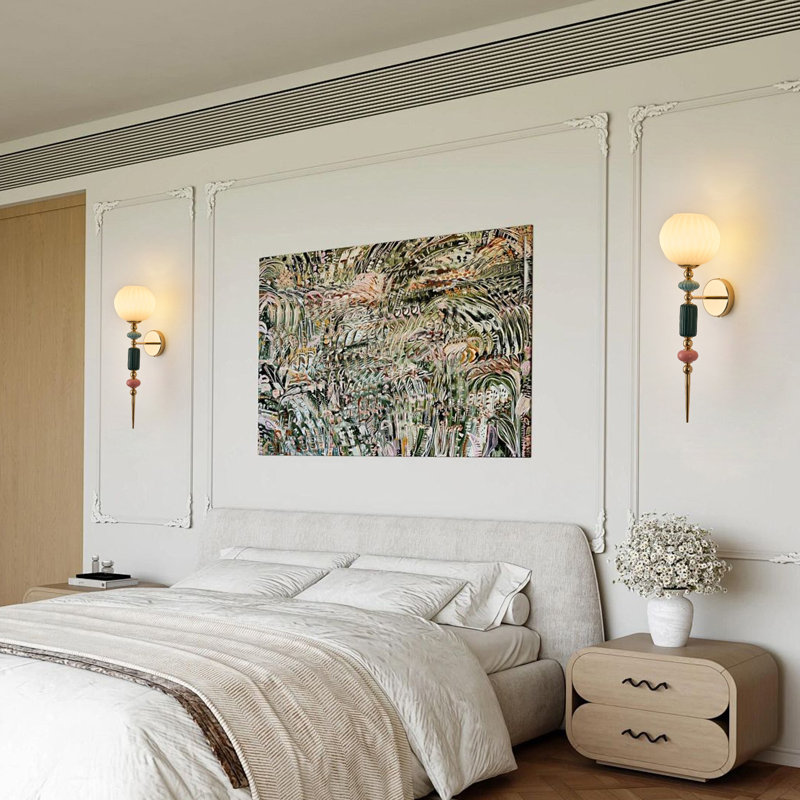 Multicolor Ceramic Wall Sconce with White Glass Shade