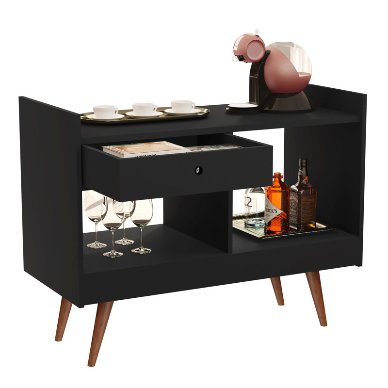 Boahaus Southampton Modern Home Bar Cabinet, Two Open Shelves, One Drawer, Compact for Small Spaces, Black