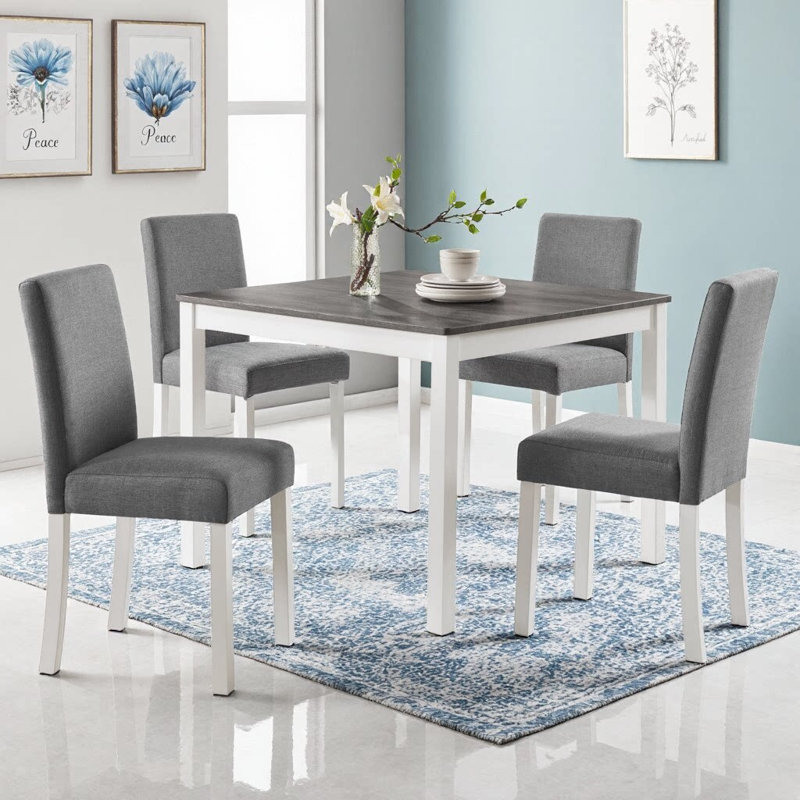 Ensemble de table de salle à manger 5 pièces avec 4 chaises rembourrées | Ensemble de salle à manger carré en bois pour cuisine, salle à manger ou appartement