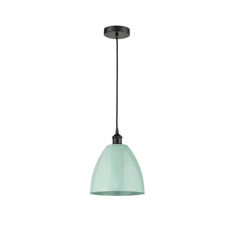 Luminaire suspendu conique 1 lumière, H 12,88 po x l 9 po x P 9 po, Bleu mer, Noir mat