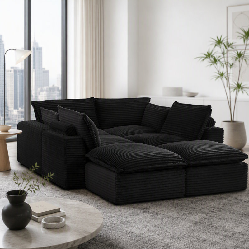 Canapé modulaire de 140 po, velours côtelé adapté aux animaux de compagnie, configuration sans outil, en forme de U / en L / de canapé-lit / droit, modules légers, aucun assemblage requis
