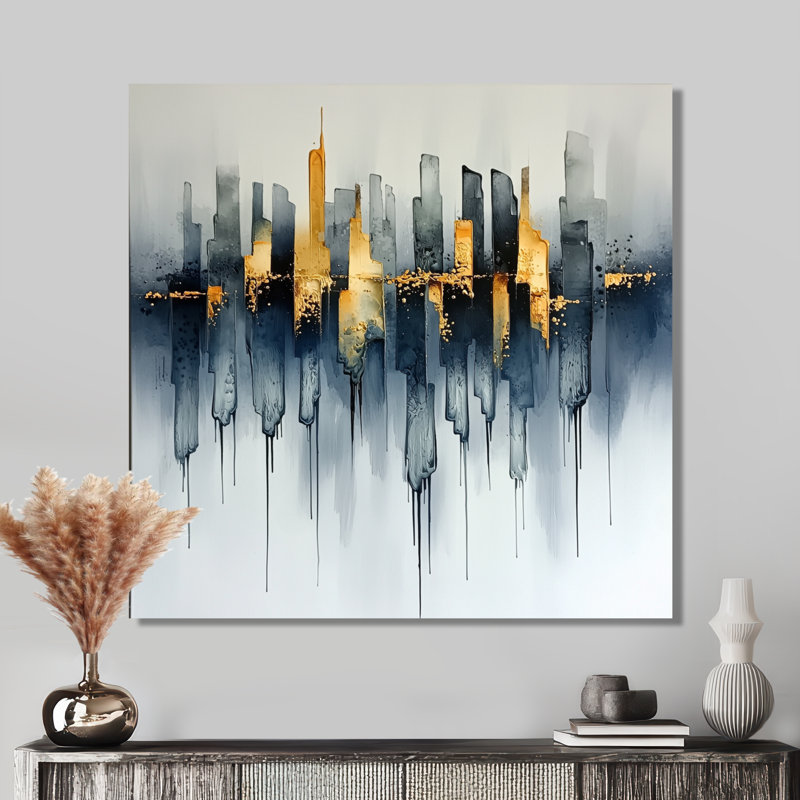 Abstract New York City Liquid Ink V - Cityscape Metal Decor, Industrial Metal Print, 23" H x 23" W x 0.84" D