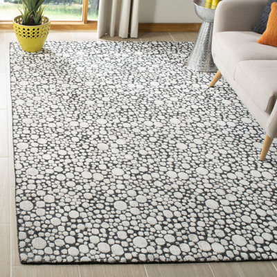 Tapis gris anthracite / crème tissé à la main en viscose / laine / coton Oliverio