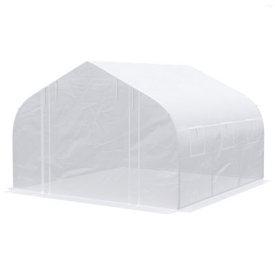 11.5' X 10' X 6.5' Outdoor Walk-In Greenhouse, Tunnel Green House With Roll-Up Windows, Zippered Door, PE Cover, Heavy Duty Steel Frame, White