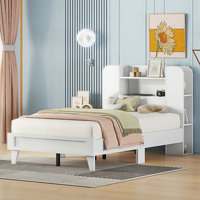 Kaikoa Platform Bed with Storage Headboard,Multiple Storage Shelves on Both Sides