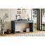 Console courbée avec rangement, table d'entrée en bois avec 2 tiroirs, console rustique de style campagnard pour entrée, couloir, salon, bleu marine