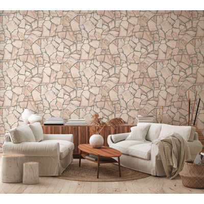 The Bricks and More Claystone Cottage Motif 10.05m x 53cm Matte Wallpaper Roll