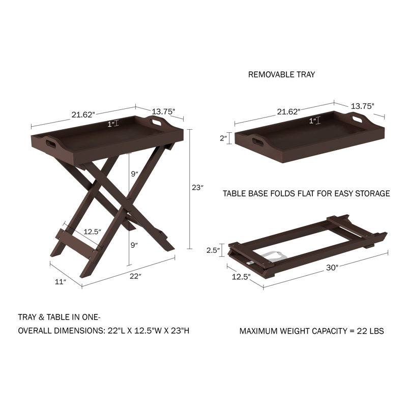 2 Piece End Tables – Modern Folding Tray Table with Removable Top – Use as Bar Cart, Serving Tray or Living Room Tables