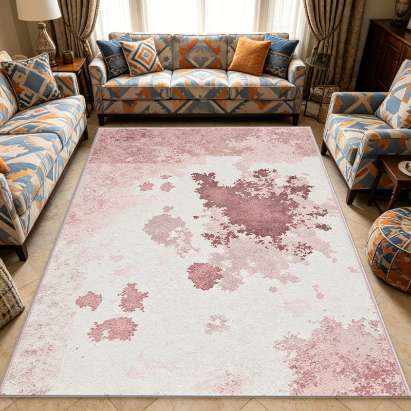 Abstract Ink Wash Pink carpet-easy to clean, machine-washable, soft and comfortable; suitable for door mats, kitchens, living rooms, bedrooms, corridors, and laundry areas. Easy to clean, durable carpet for home decoration.
