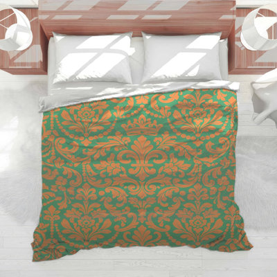 Édredon damassé orange et vert