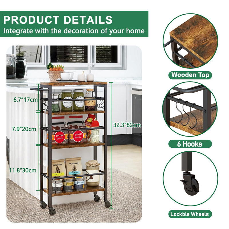 82cm H x 40cm W Utility Cart with Wheels