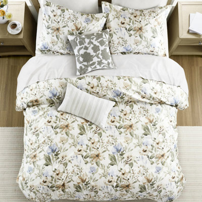 Couette 5 pièces en coton très grand / très grand avec un imprimé floral vif, 300Tc pour un look luxueux et confortable, un rembourrage moelleux 300G / m², une couverture confortable, un design Bartack, assorti
