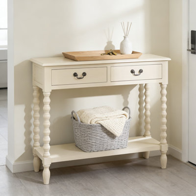 Console Farmhouse avec 2 tiroirs et tablette, table d'entrée pour le salon, le couloir ou la chambre à coucher, table d'appoint rustique avec rangement