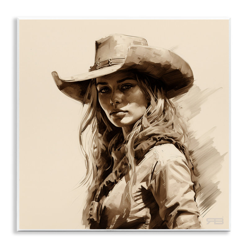 «Western Cowgirl Gaze», art mural sur bois par RB