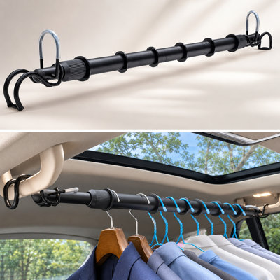 Extendable Car Clothes Bar (30-66 Inches), Heavy-Duty Travel Hanging Rod for SUVs Trucks and RVs
