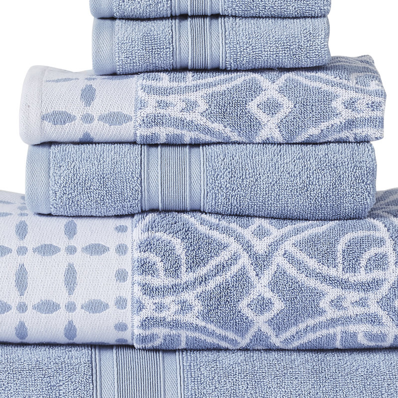 Monroe Blue Cotton 6-Piece Towel Set with Jacquard Design