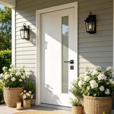 Porte d'entrée en fibre de verre 36 po x 80 po Mordern avec cadre en PVC 4-9 / 16 po et verre givré, porte extérieure avec moulure en brique, entrée de maison