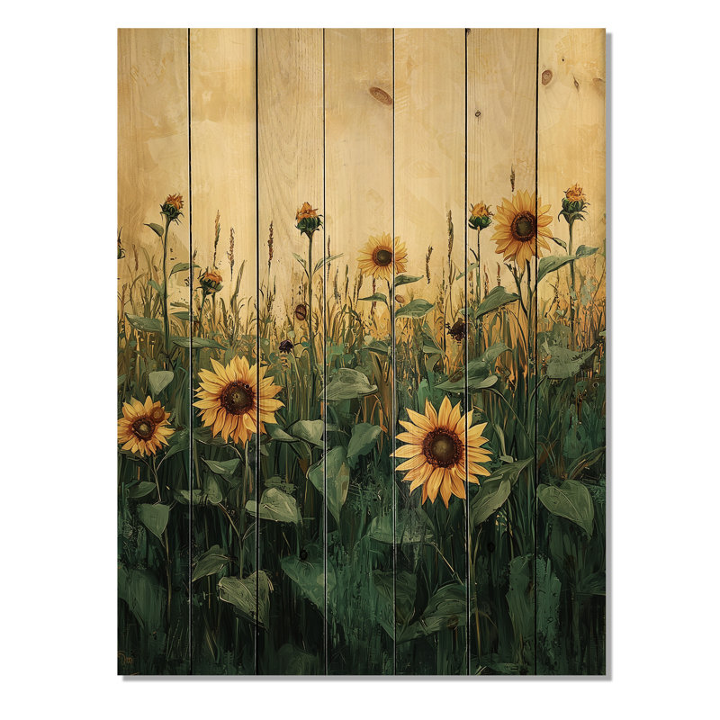 Summer Sunflower Meadow In The Prairies III - Sunflowers Wood Wall Art - On Natural Pine Wood, 40" H x 30" W x 0.78" D