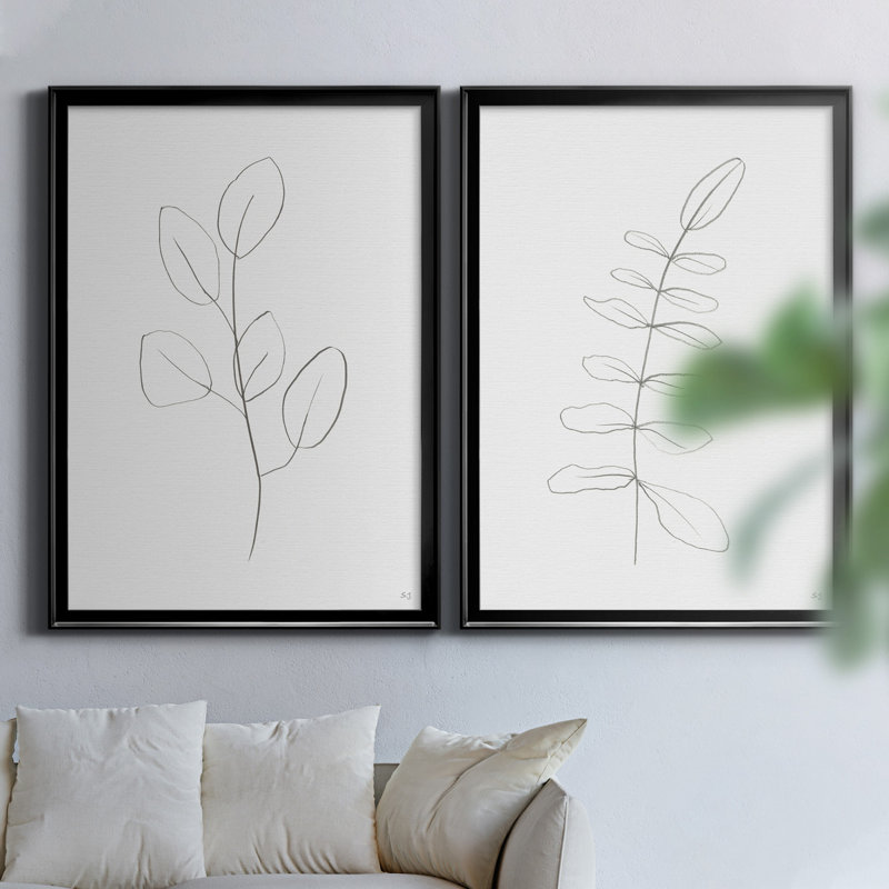 «Botanical Gesture III», ensemble de 2 reproductions de dessins, Toile avec cadre noir, Pas de tapis