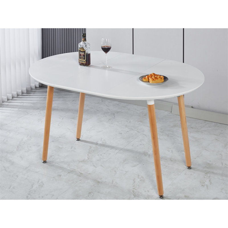 Table extensible (table basse uniquement, sans chaises), Blanc mat / bois