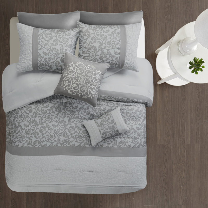 8 Piece Grey King Bedding - , , Machine Washable Comforter Elegant, 2 Decorative Pillows, Soft Microfiber, Gray