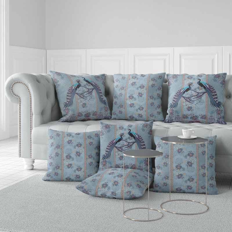 Enchanted Peacock Blue Polyester Indoor/Outdoor Throw Pillow 16x16