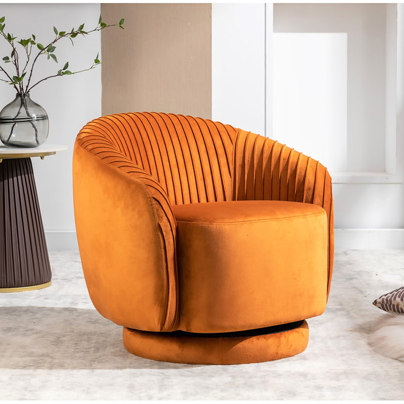 Milvo Velvet Swivel Barrel Chair, Orange Velvet