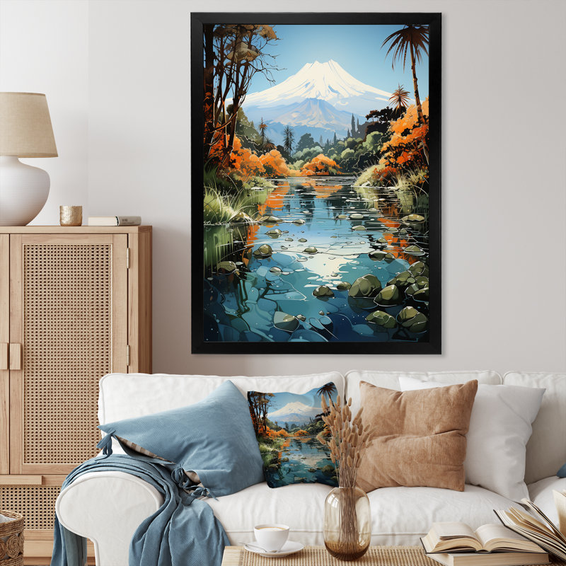Volcans, réflexions volcaniques sur toile, Cadre simple noir, H 40 po x l 30 po x P 1,5 po