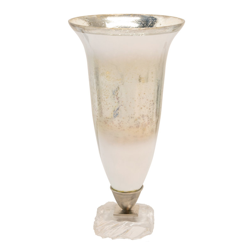 Glass Aluminum Metal Vase Glam Style Single Decorative Accent Piece with Elegant Flared Design and Textured Pedestal Base for Modern Aesthetic and Sophisticated Display in Home Decor Settings
