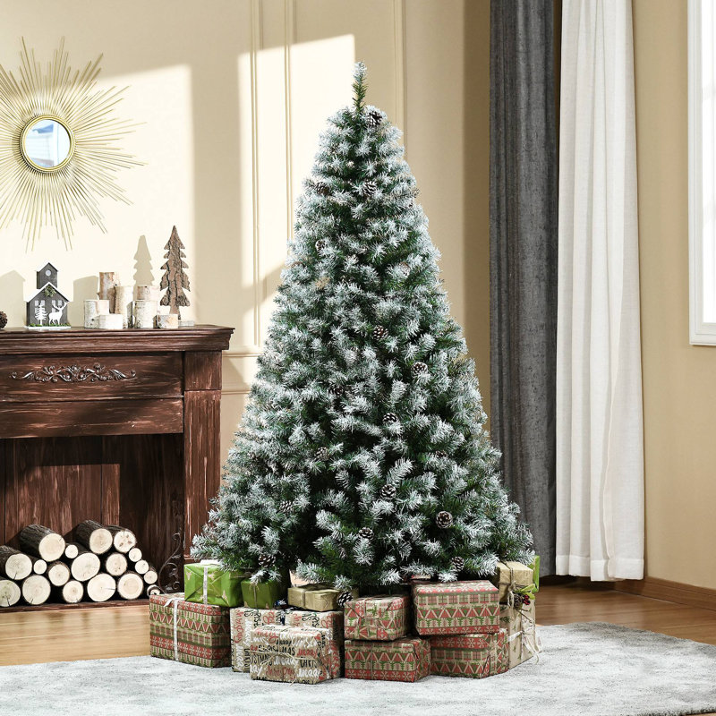 Sapin de Noël artificiel enneigé 6 pi avec des branches réalistes, 61 pommes de pin et 800 pointes
