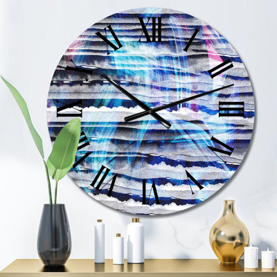 Horloge murale moderne à motif géométrique en bleu et rouge