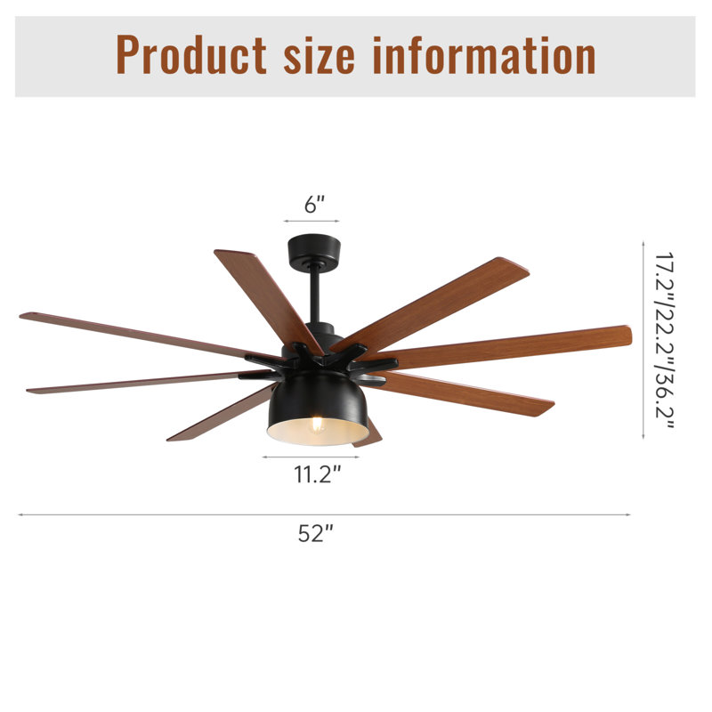 52 Inch Ceiling Fan With 6 Speed Wind 8 Dual Colours Blades Remote Control Reversible DC Motor With Light