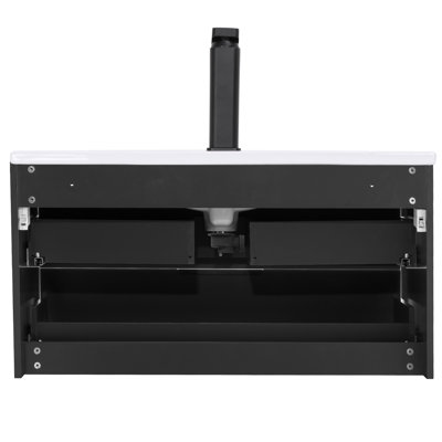 Ciarra Makowski 36'' Wall Mounted Floating Bathroom Vanity Set with Sink Top, Zinc Alloy Faucet, Soft-close Drawers