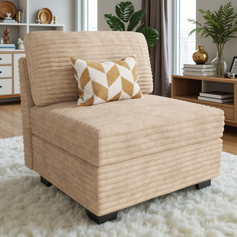 Fauteuil d'appoint sans accoudoirs modulaire confortable, grand fauteuil de lecture avec revêtement en velours côtelé moelleux