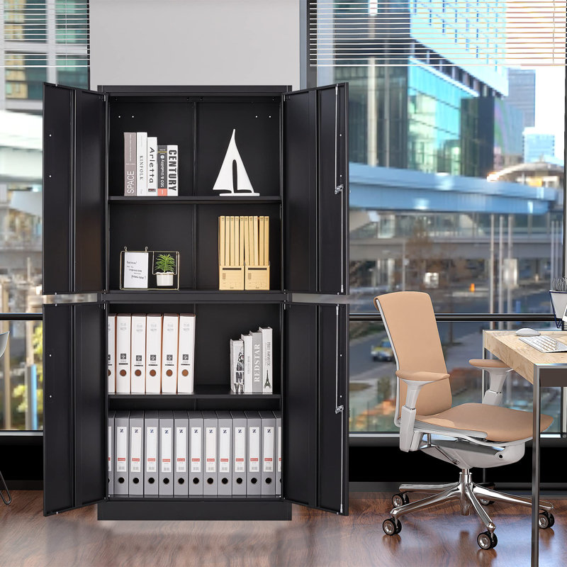 Harraj 32'' Wide 3 - Shelf Storage Cabinet, Black