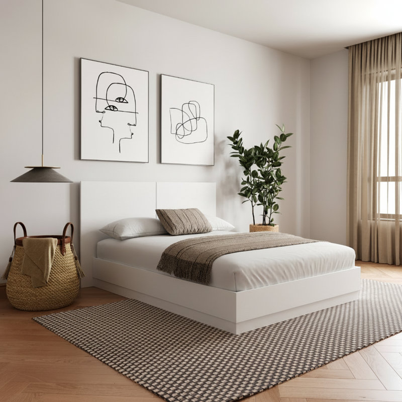 Lit plateforme Jodeen, Double, Blanc