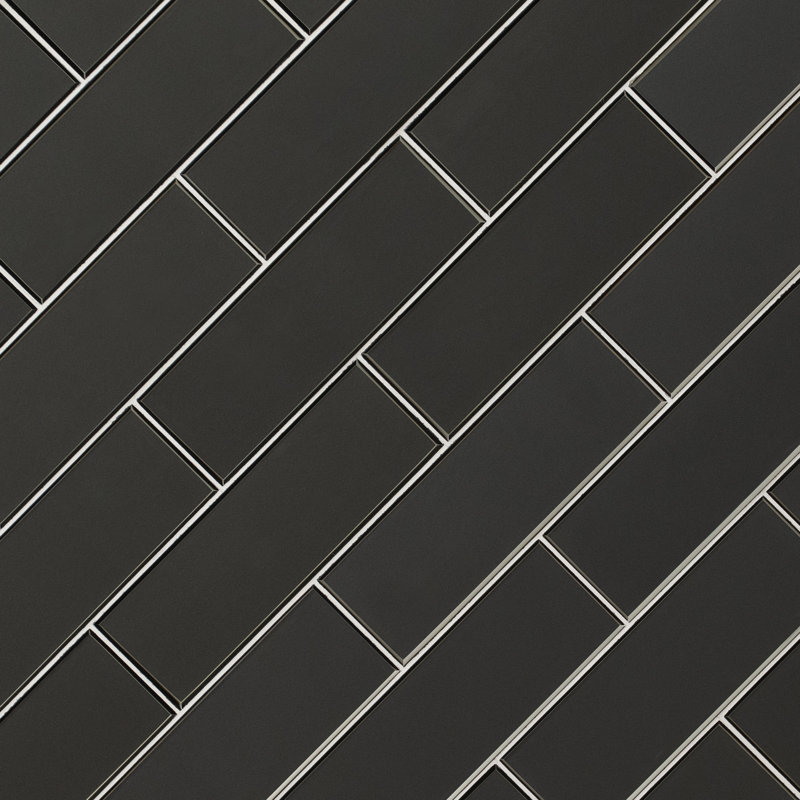 Rivella Subway 4 in. x 12 in. Glossy Glass Wall Tile, Metallic Gray