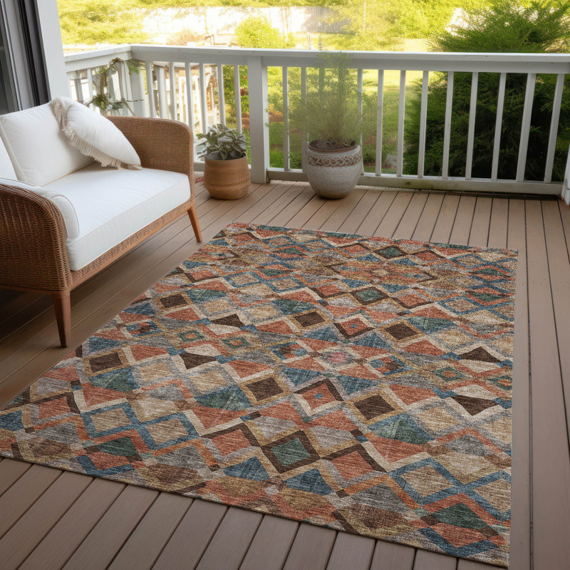 Brown Geometric Flat Woven Washable 9' x 12' Rug