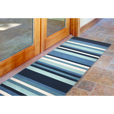 Jonathon Striped Handmade Flatweave Blue Area Rug
