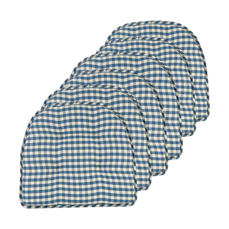 Non-Slip Gingham Dining Room And Kitchen Seat Cushions, 16 X 15 X 2 Inches, Gingham Blue
