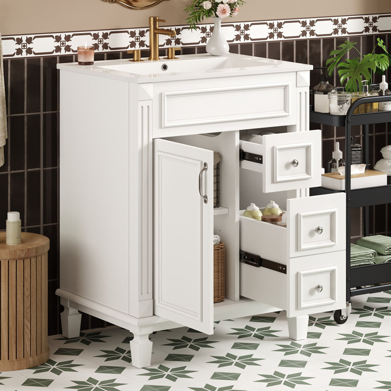 Meuble-lavabo 24 po avec lavabo en céramique, Blanc, 24"